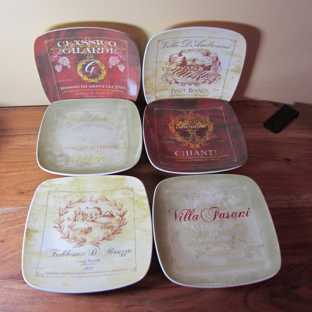 pfaltzgraff wine label square 6 plates Fiona Stokes-Gilbert (w3707)